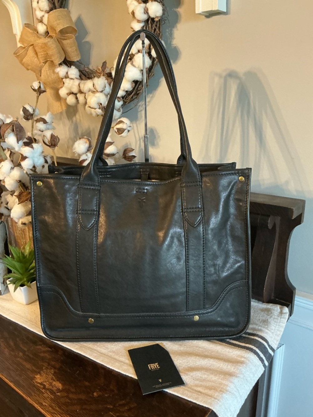 NWOT Frye Madison Leather Shopper Tote Shoulder Bag Black Retail $398 - Picture 3 of 11